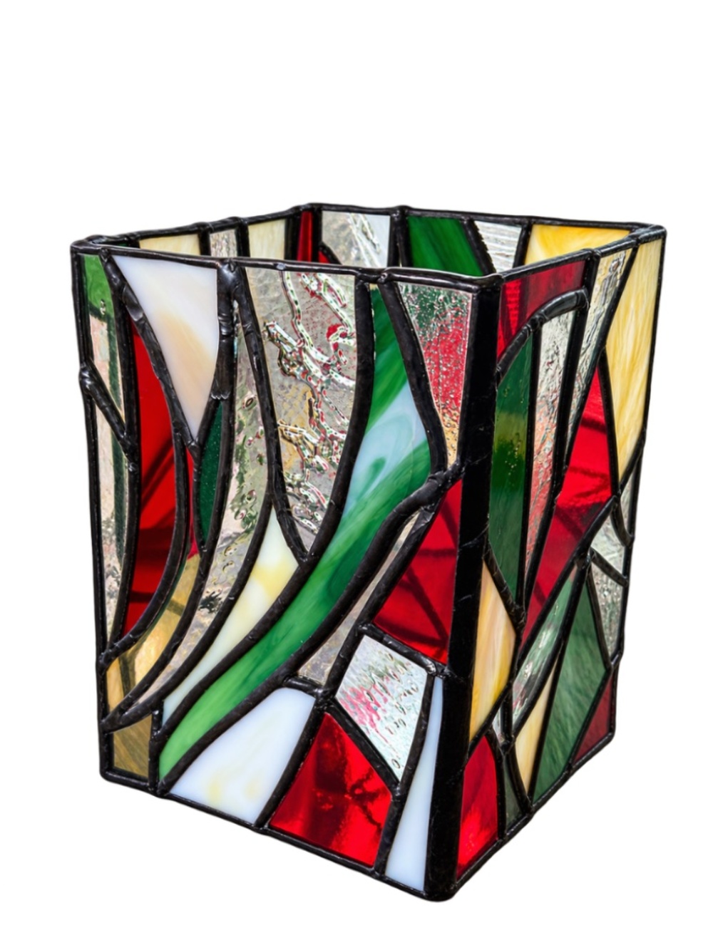 Handmade Artisan Stained Glass Candle Holder – Abstract Geometric Art Glass
